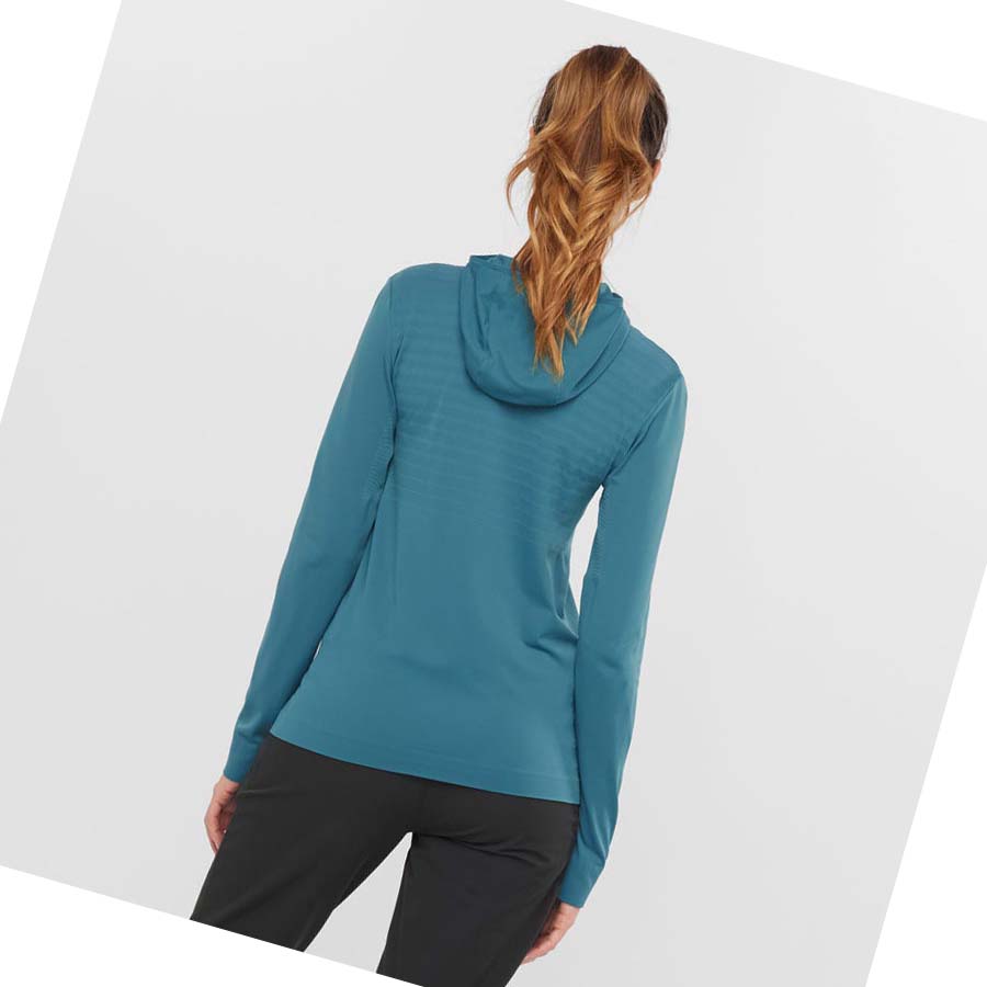 Sudadera Con Capucha Salomon ESSENTIAL SEAMLESS Mujer Azul Marino | MX 2532HAP